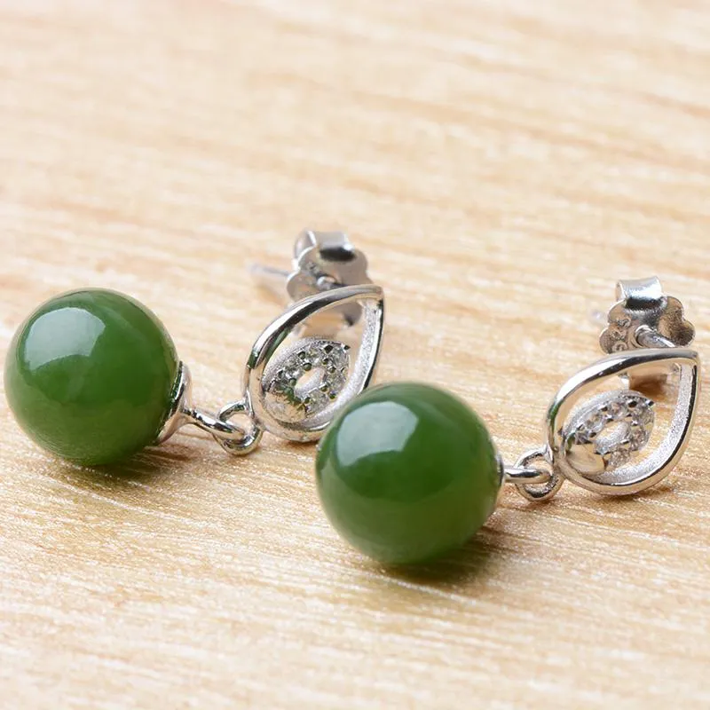 Natural Jade Earrings Nephrite Silver Earrings NE155