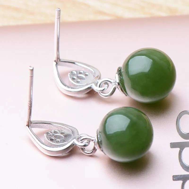 Natural Jade Earrings Nephrite Silver Earrings NE155