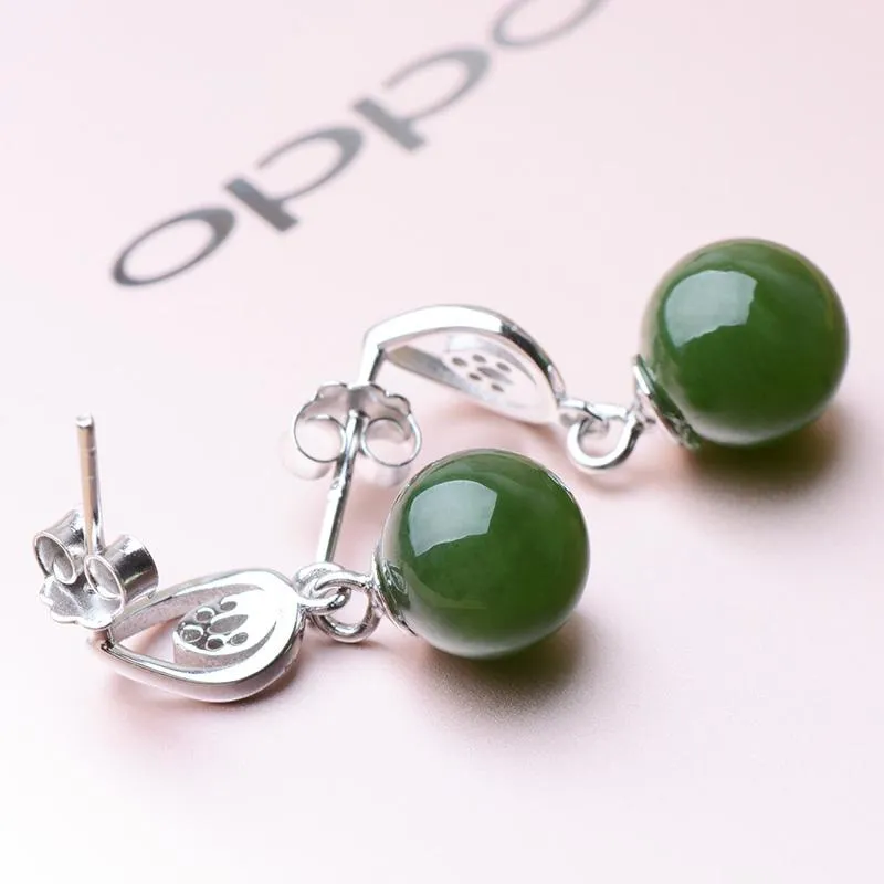 Natural Jade Earrings Nephrite Silver Earrings NE155