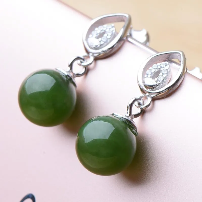 Natural Jade Earrings Nephrite Silver Earrings NE155