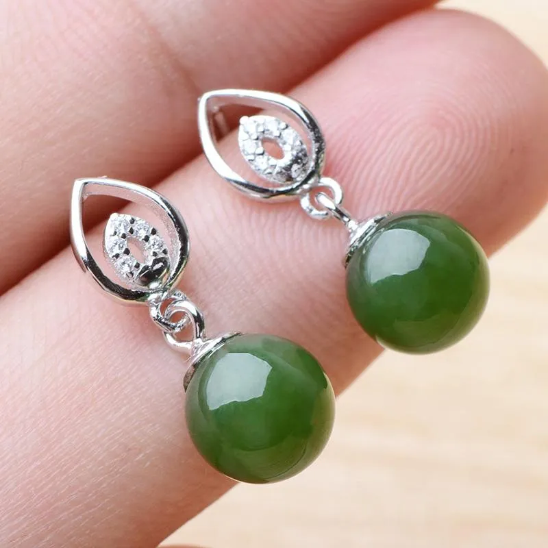 Natural Jade Earrings Nephrite Silver Earrings NE155