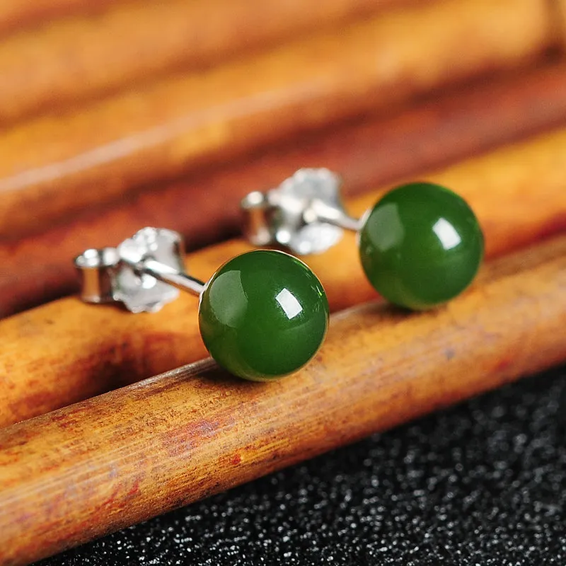 Natural Jade Earrings Nephrite Silver Earrings WE18