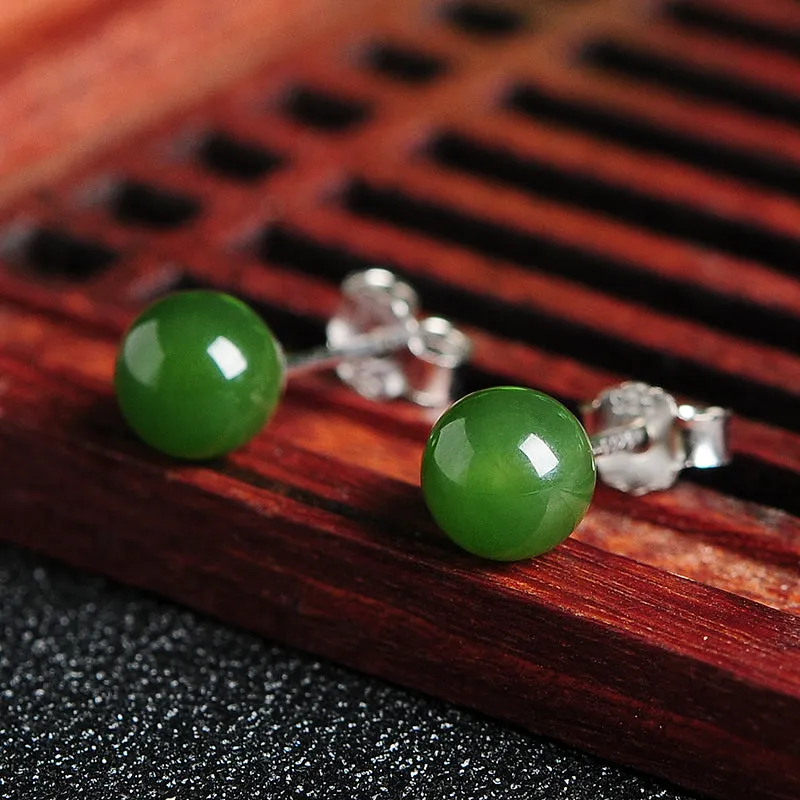 Natural Jade Earrings Nephrite Silver Earrings WE18