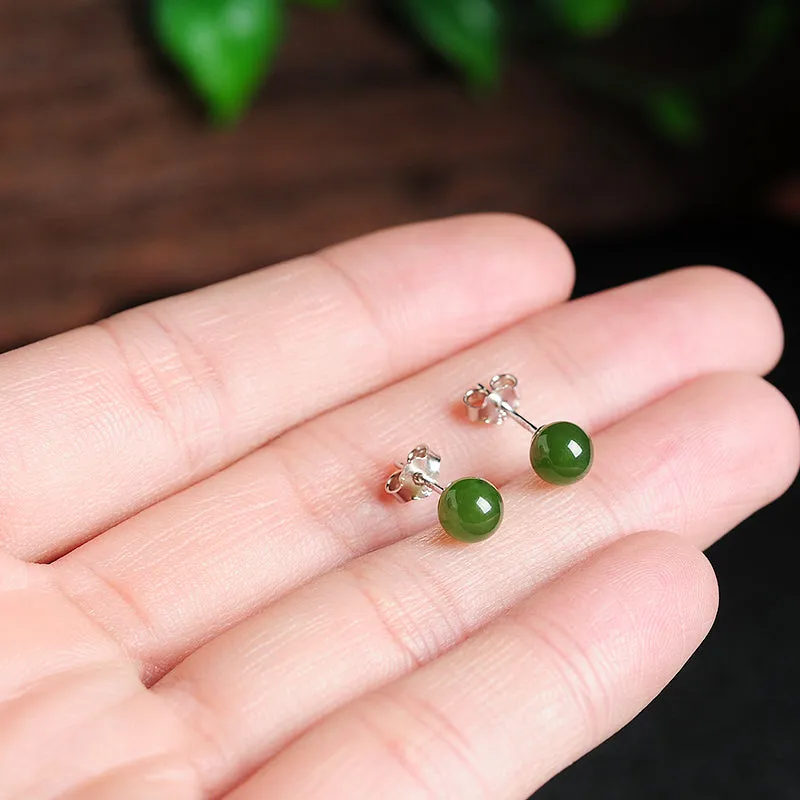 Natural Jade Earrings Nephrite Silver Earrings WE18