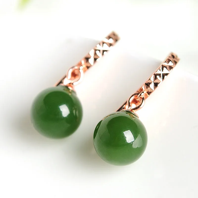 Natural Jade Earrings Nephrite Silver Earrings WE24