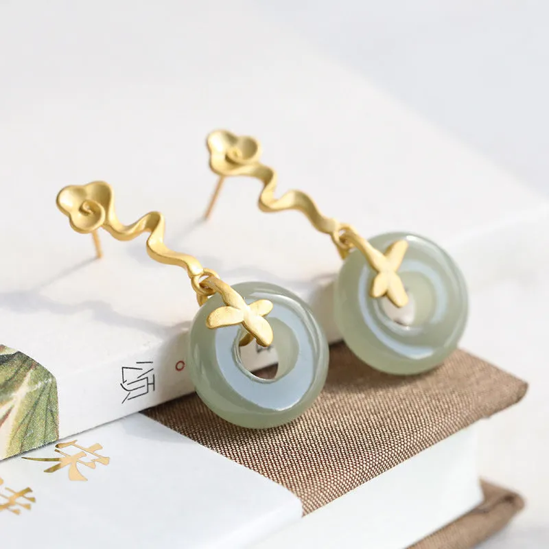 Natural Jade Earrings Nephrite Silver Earrings ZNE327