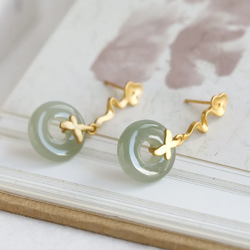 Natural Jade Earrings Nephrite Silver Earrings ZNE327