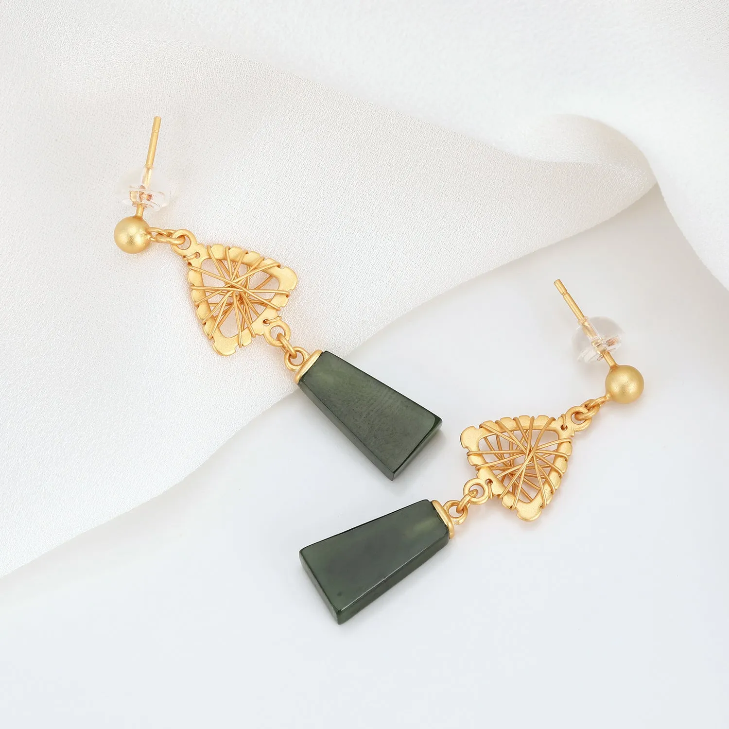 Natural Jade Earrings Nephrite Silver Earrings ZNE398