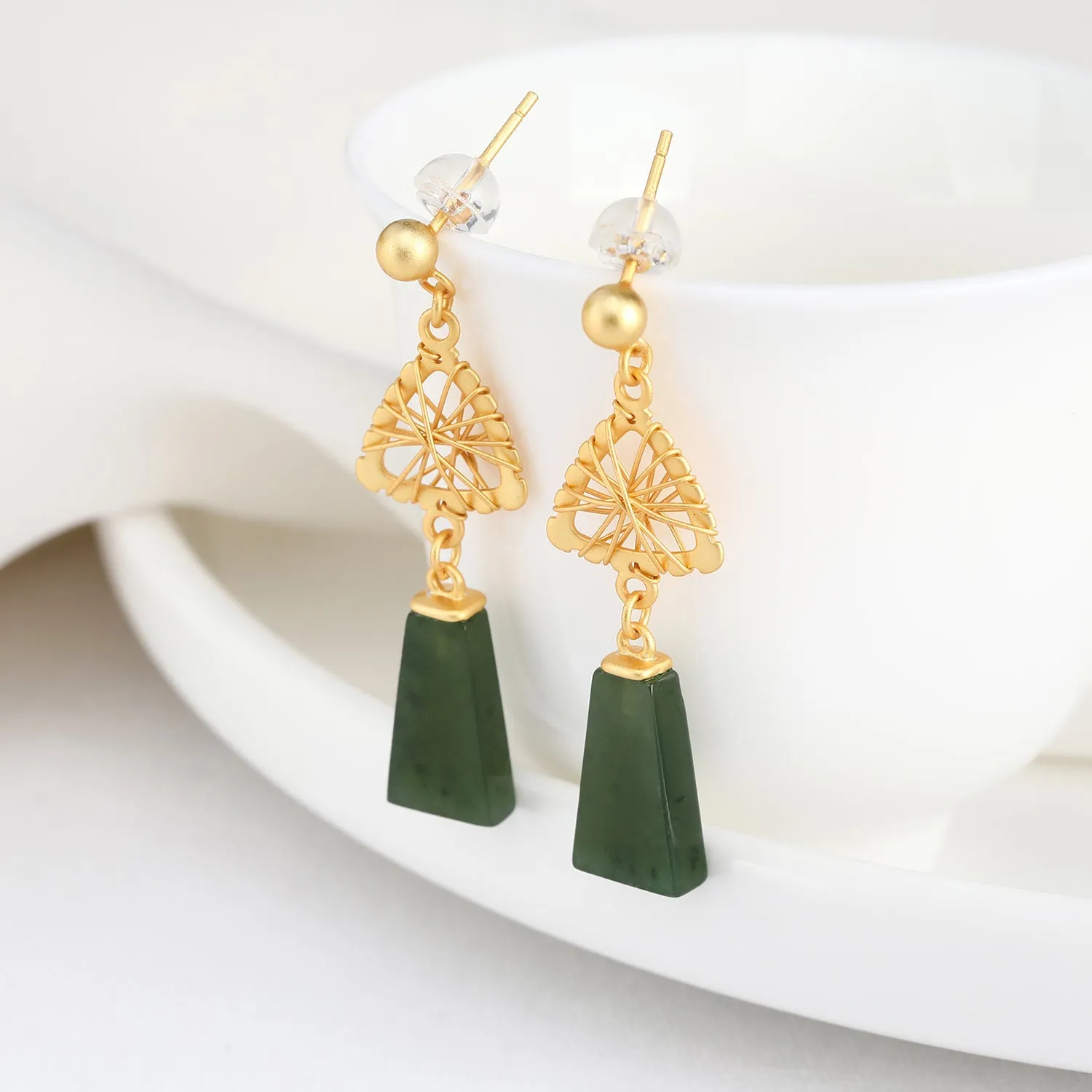 Natural Jade Earrings Nephrite Silver Earrings ZNE398