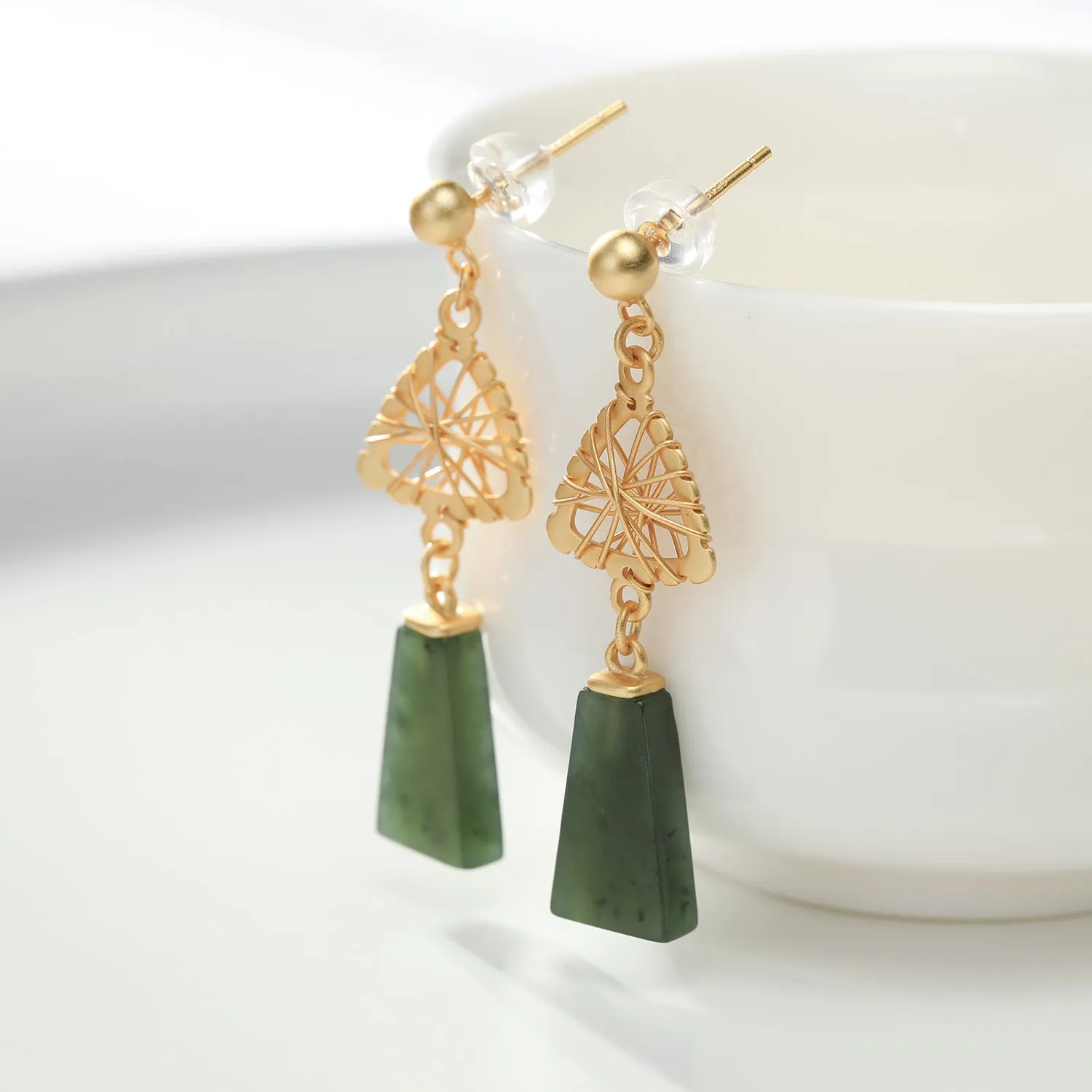 Natural Jade Earrings Nephrite Silver Earrings ZNE398