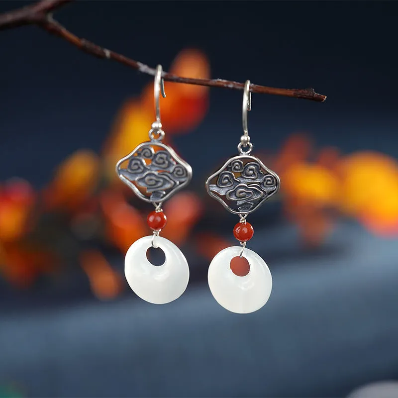 Natural Jade Earrings Nephrite Silver Earrings ZNE436