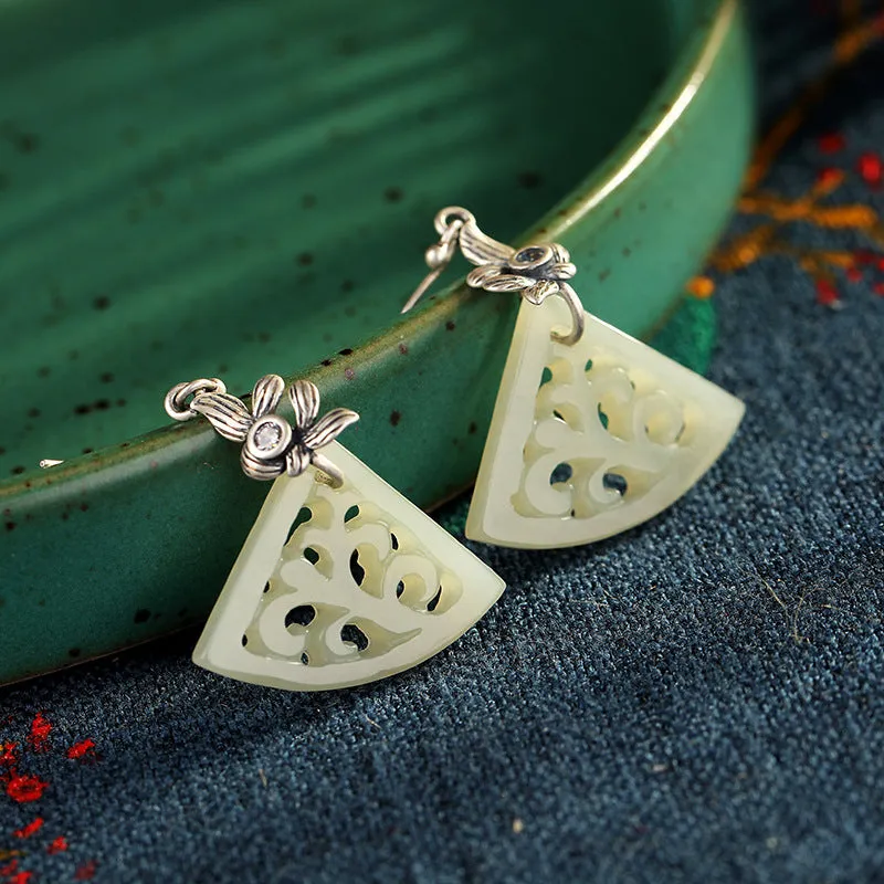 Natural Jade Earrings Nephrite Silver Earrings ZNE457