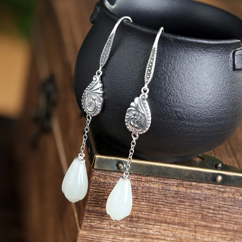 Natural Jade Earrings Nephrite Silver Earrings ZNE472