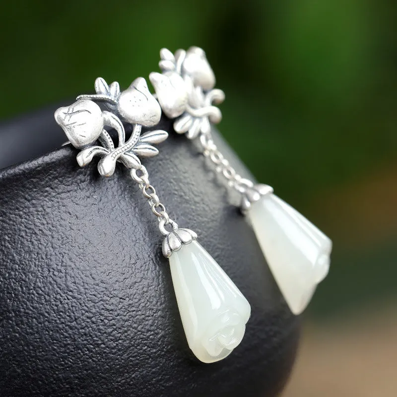 Natural Jade Earrings Nephrite Silver Earrings ZNE477