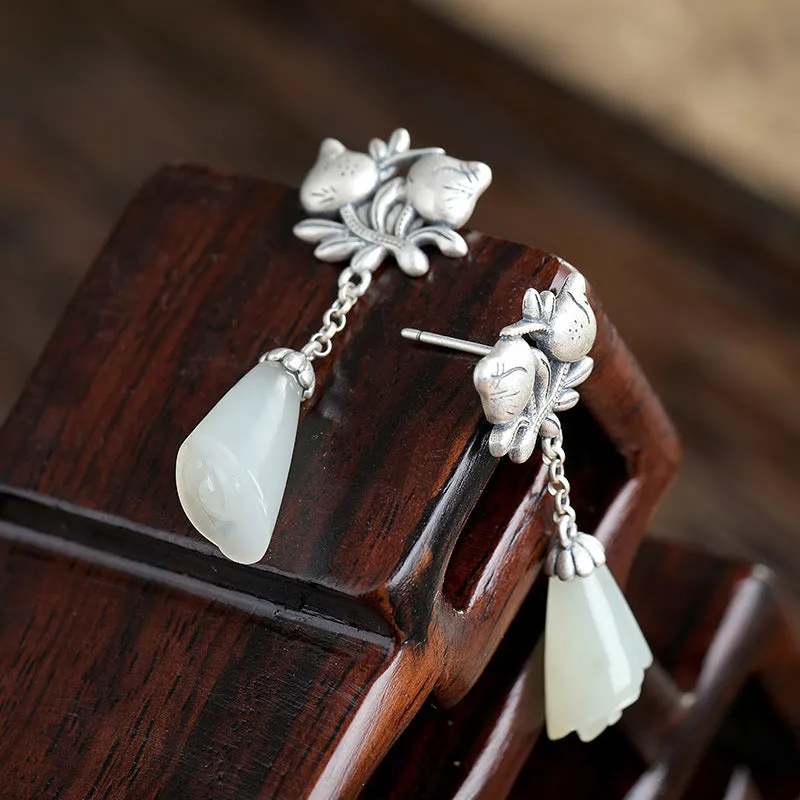 Natural Jade Earrings Nephrite Silver Earrings ZNE477