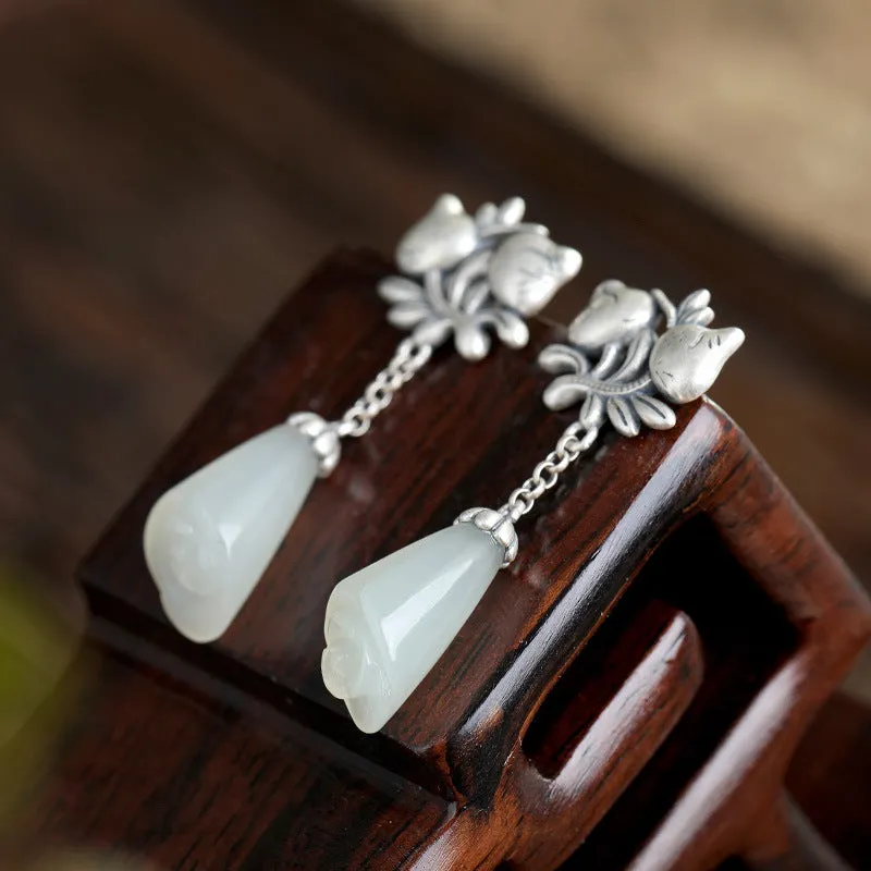 Natural Jade Earrings Nephrite Silver Earrings ZNE477