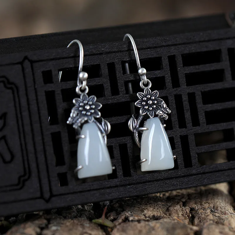 Natural Jade Earrings Nephrite Silver Earrings ZNE487