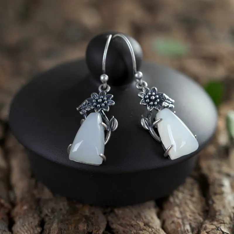 Natural Jade Earrings Nephrite Silver Earrings ZNE487