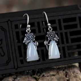 Natural Jade Earrings Nephrite Silver Earrings ZNE487