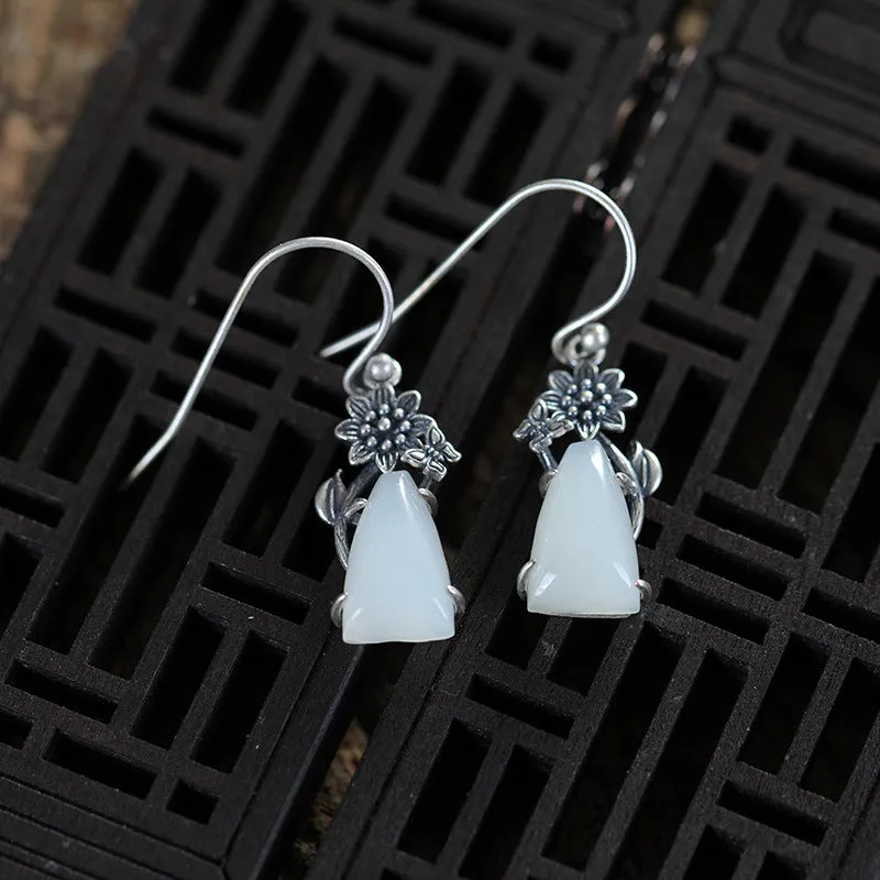 Natural Jade Earrings Nephrite Silver Earrings ZNE487