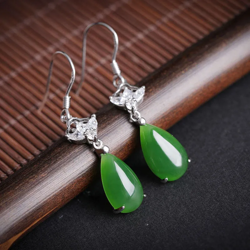 Natural Jade Earrings Nephrite Silver Zircon Earrings ZEG531