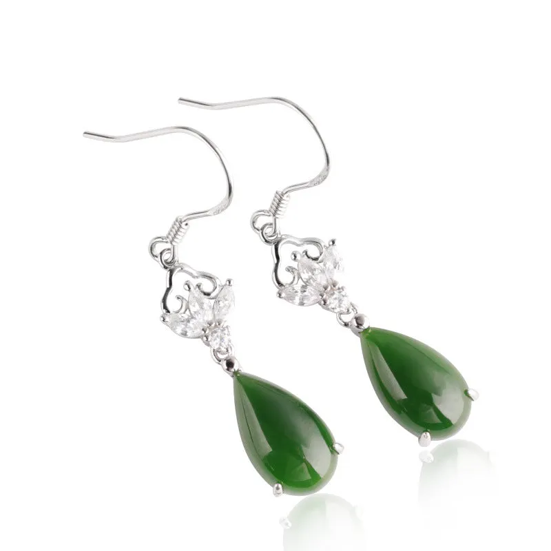 Natural Jade Earrings Nephrite Silver Zircon Earrings ZEG531