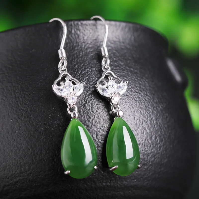 Natural Jade Earrings Nephrite Silver Zircon Earrings ZEG531