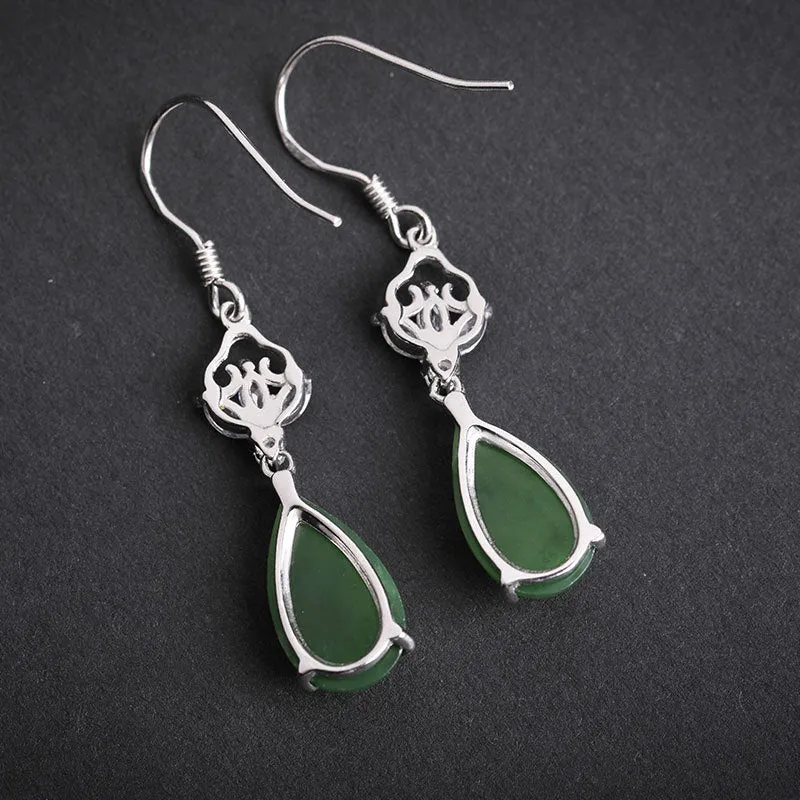 Natural Jade Earrings Nephrite Silver Zircon Earrings ZEG531