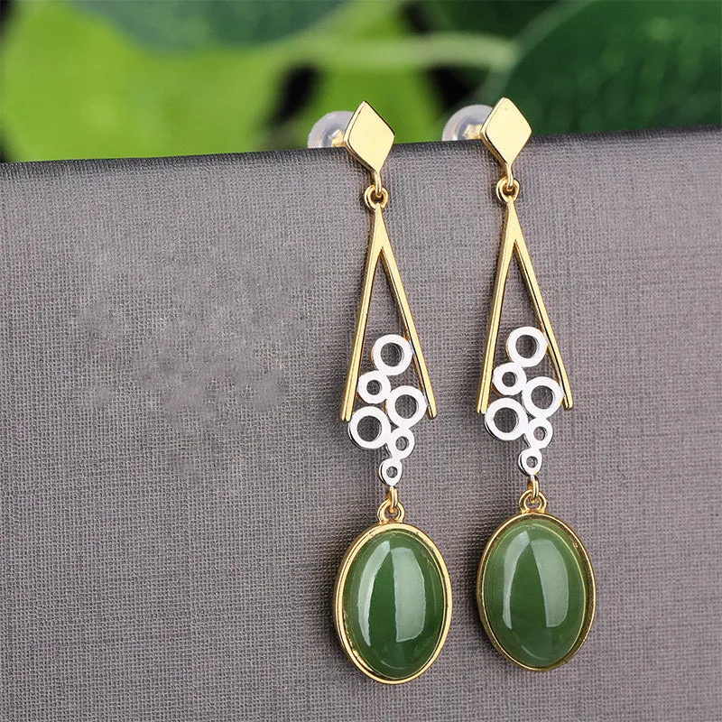 Natural Jade Earrings Nephrite Silver Zircon Earrings ZEG568