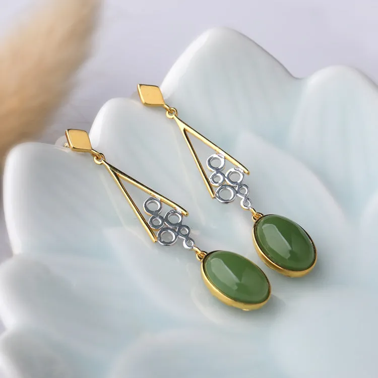 Natural Jade Earrings Nephrite Silver Zircon Earrings ZEG568