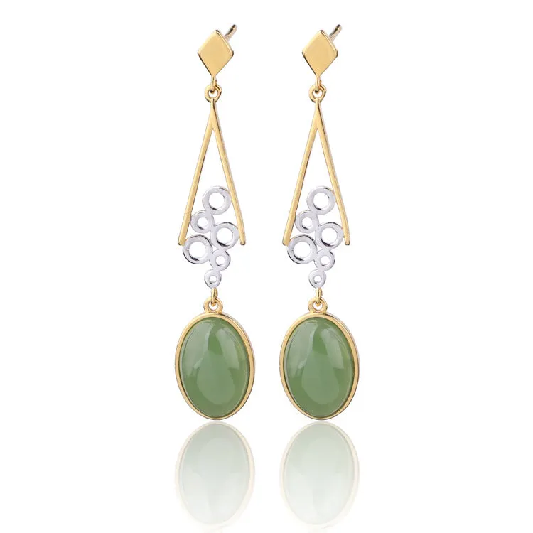 Natural Jade Earrings Nephrite Silver Zircon Earrings ZEG568