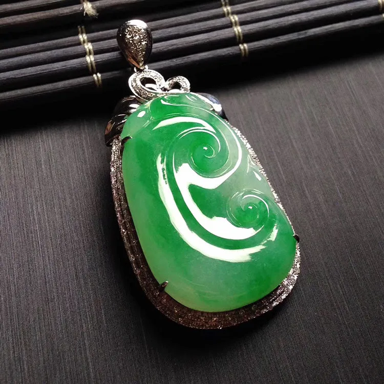 Natural Jade Pendant Jadeite Gold Ruyi Pendant PT330