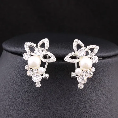 New Jewelry 18K Rose Gold Plated Crystal Rhinestone Pearl Flower Grape Stud Earrings High Quality