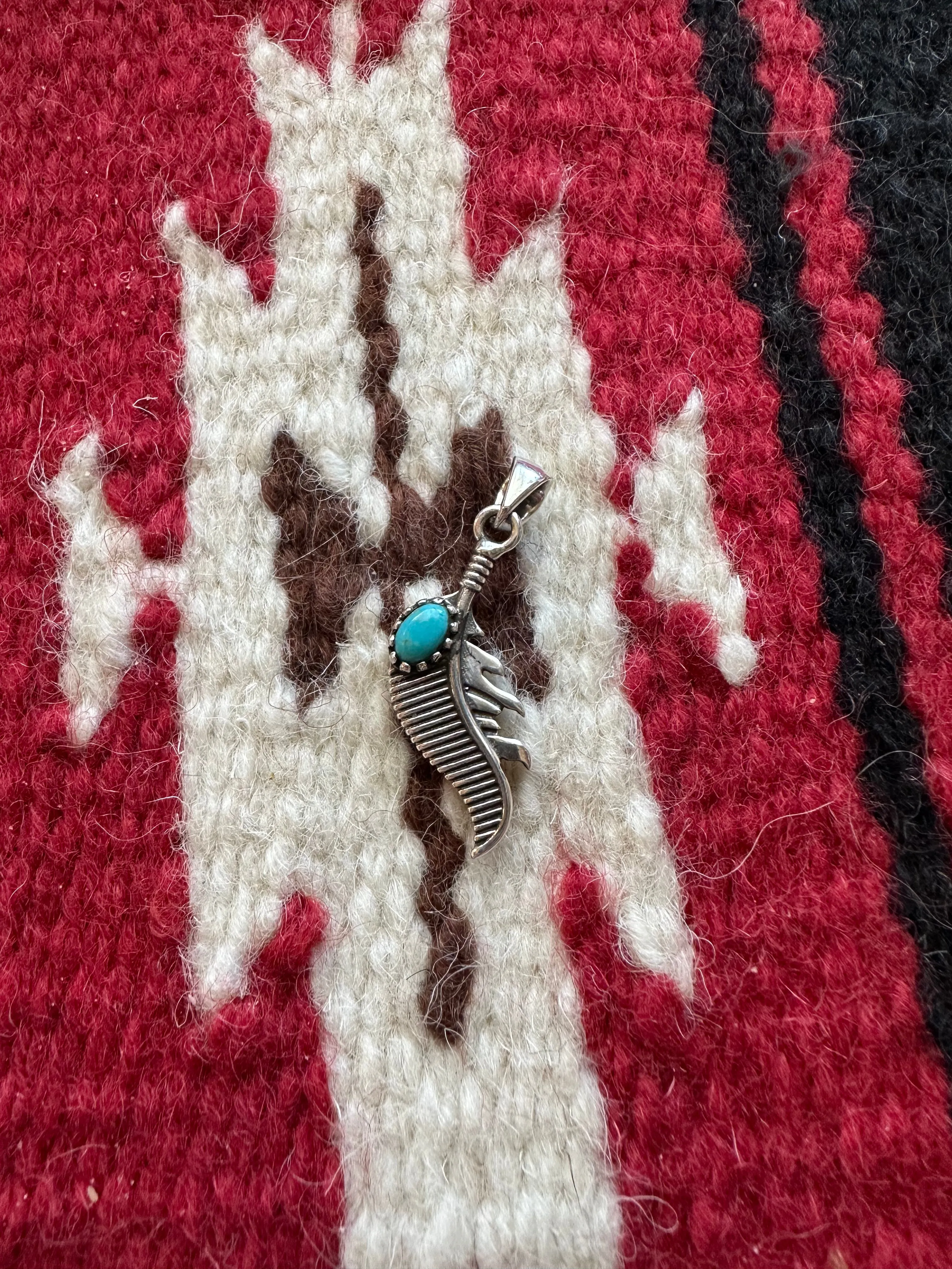 Nizhoni Turquoise & Sterling Silver Feather Pendant Signed Nizhoni