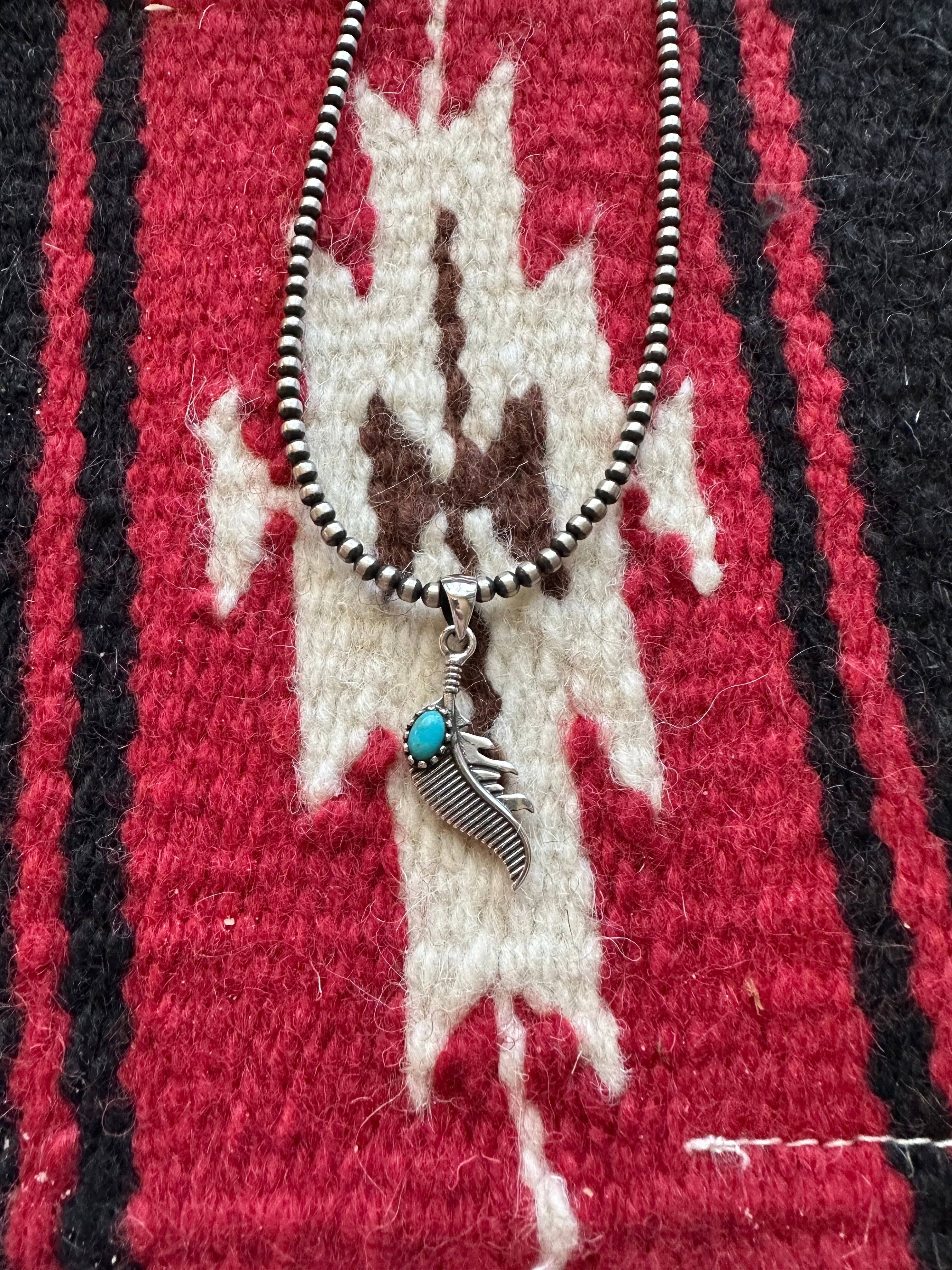 Nizhoni Turquoise & Sterling Silver Feather Pendant Signed Nizhoni