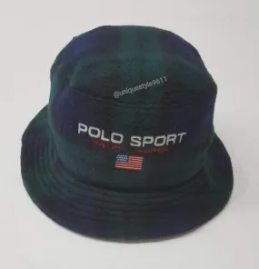 Nwt Polo Sport Green Plaid Fleece Bucket Hat