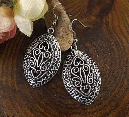 OLARU Vintage Tibetan Silver Hollow Drop Earrings for Women