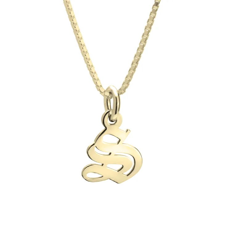 Old English Initial Necklace 14k Gold