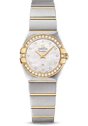 Omega Constellation Quartz Watch - 24 mm Steel And Yellow Gold Case - Diamond-Set Yellow Gold Bezel - Mother-Of-Pearl Diamond Dial - Steel Bracelet - 123.25.24.60.55.011