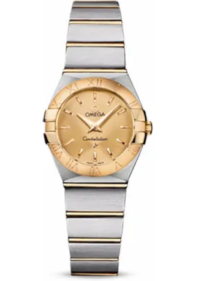 Omega Ladies Constellation Quartz Watch - 24 mm Brushed Steel And Yellow Gold Case - Champagne Dial - 123.20.24.60.08.001