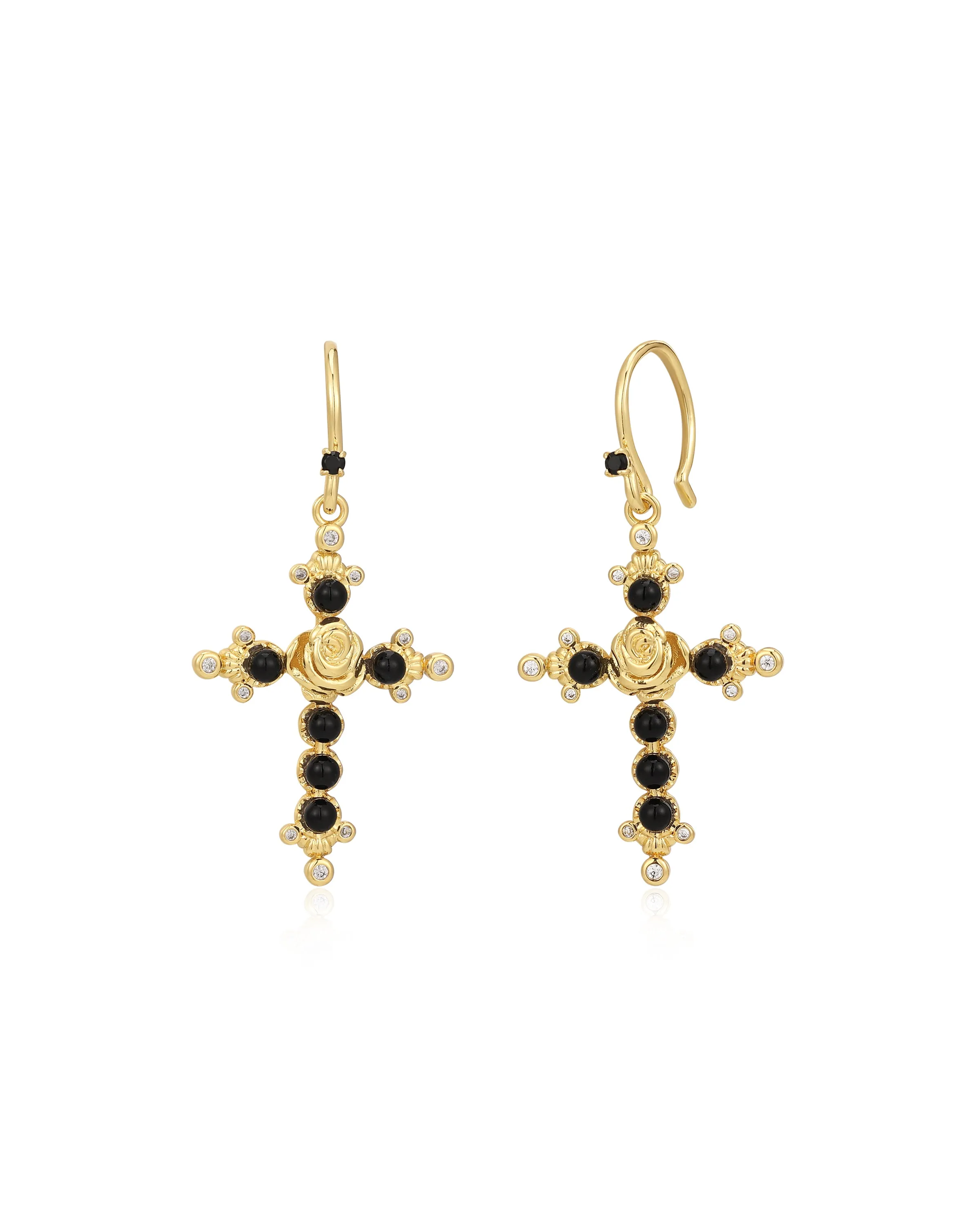 Onyx Rose Cross Hoops- Gold