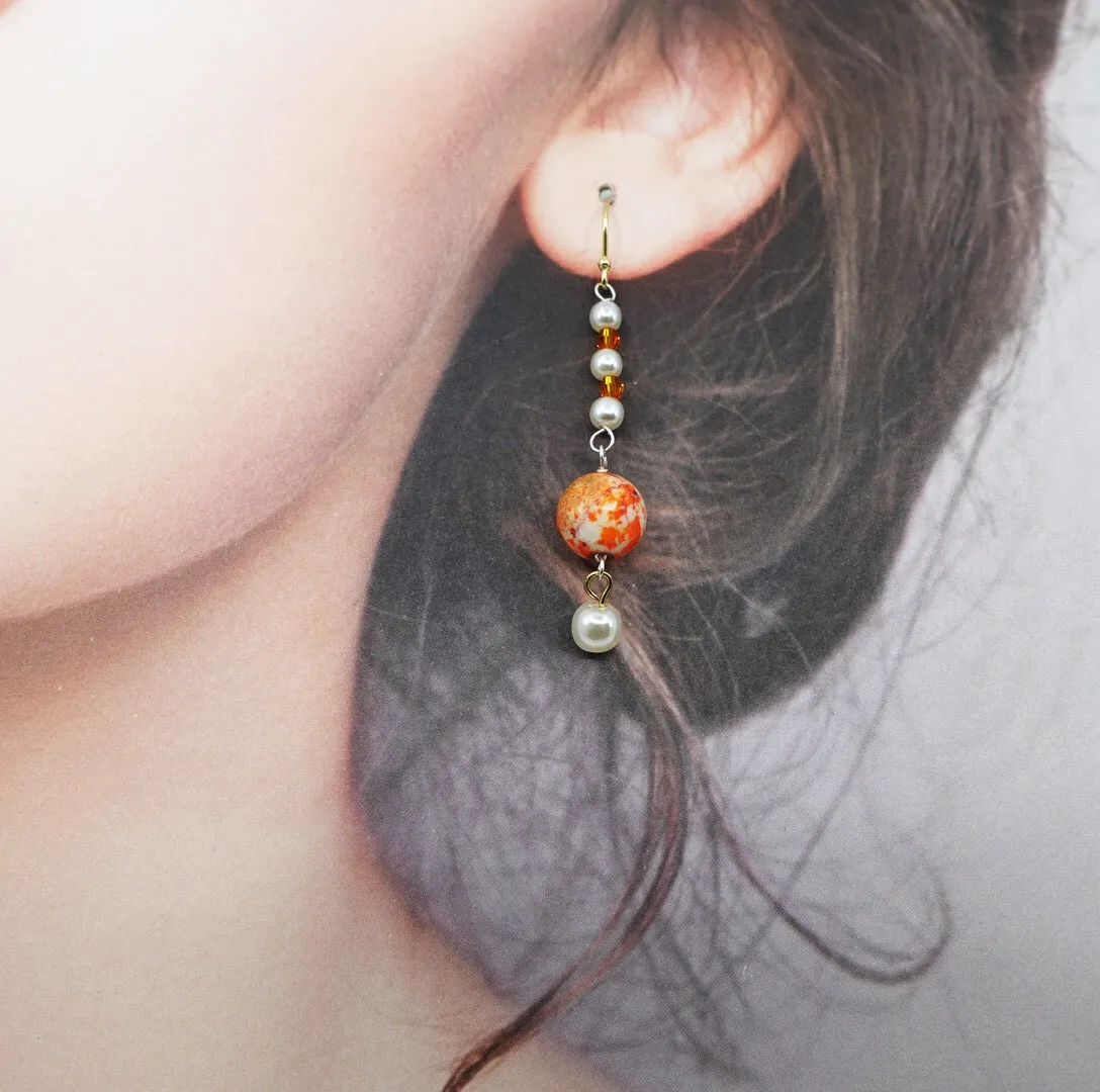 Orange Gemstone and Pearl Necklace and Earrings Set