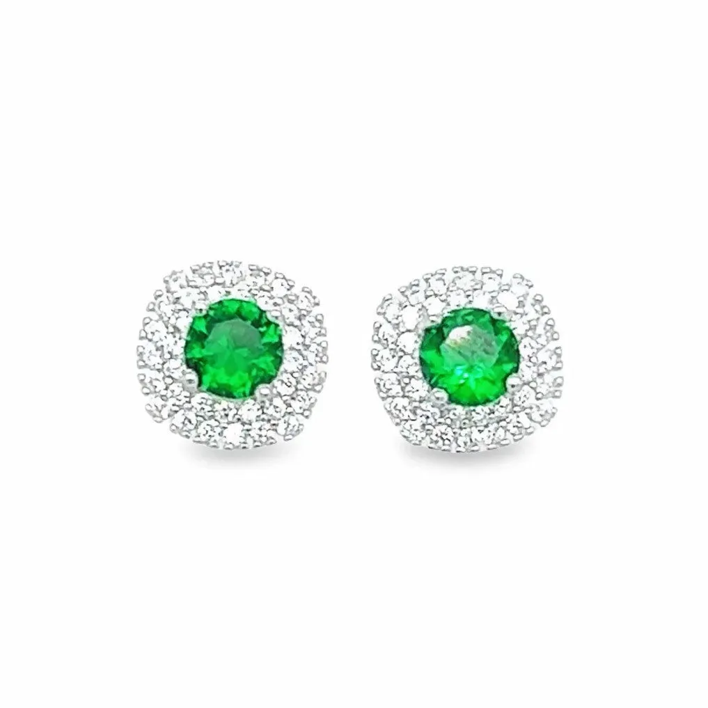 P488 Green Stone with CZ Earrings