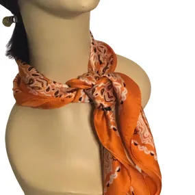 Paisley Necktie Poly Silk Scarf - Orange