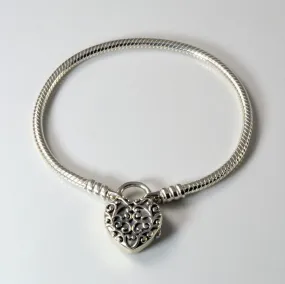 'Pandora' Regal Heart Padlock Clasp Bracelet | 6.5" |