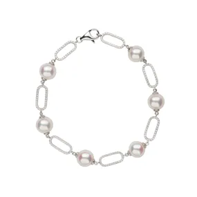 Paperclip Akoya Pearls & Diamond Bracelet