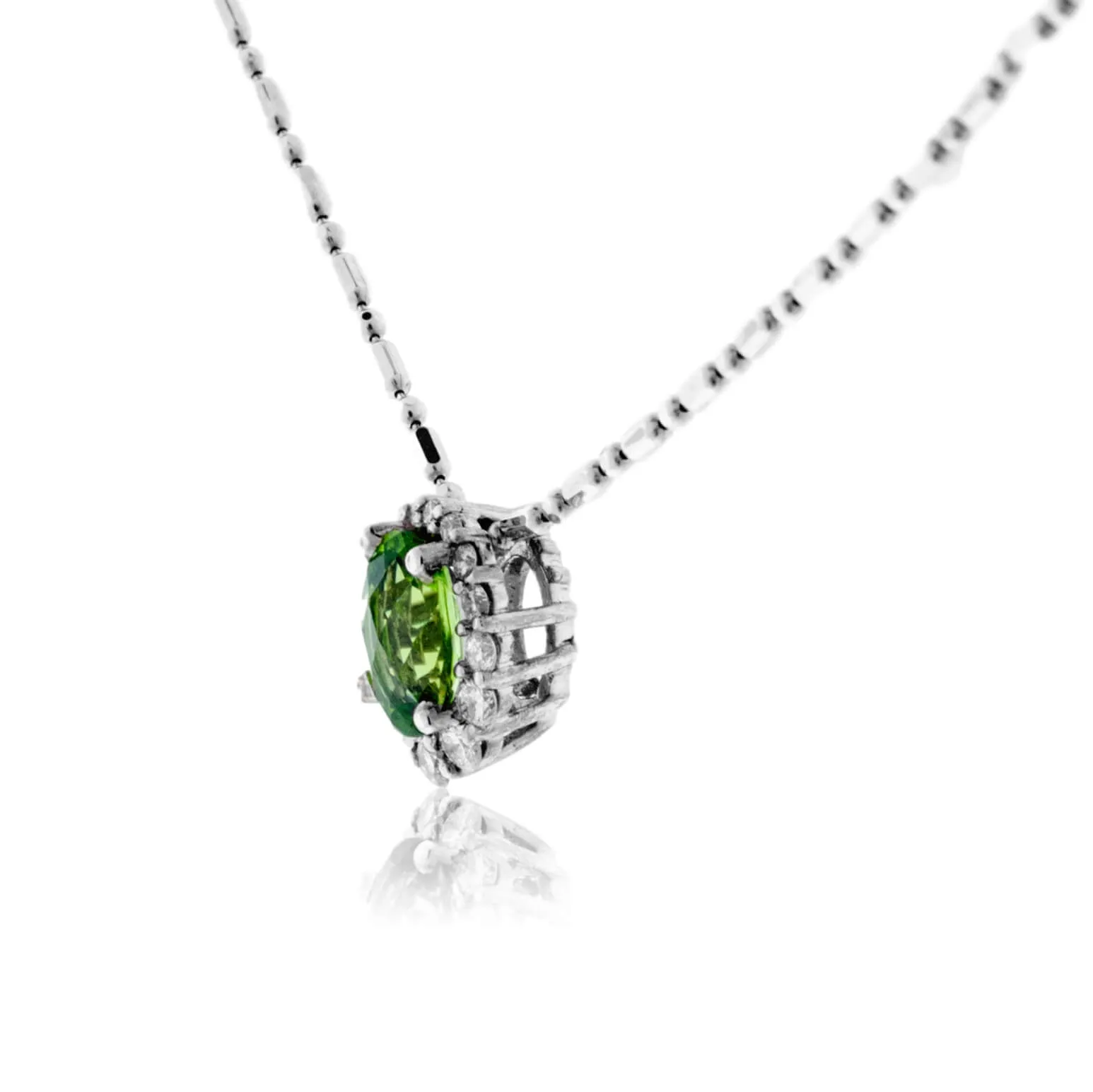 Peridot and Classic-Style Diamond Halo Pendant