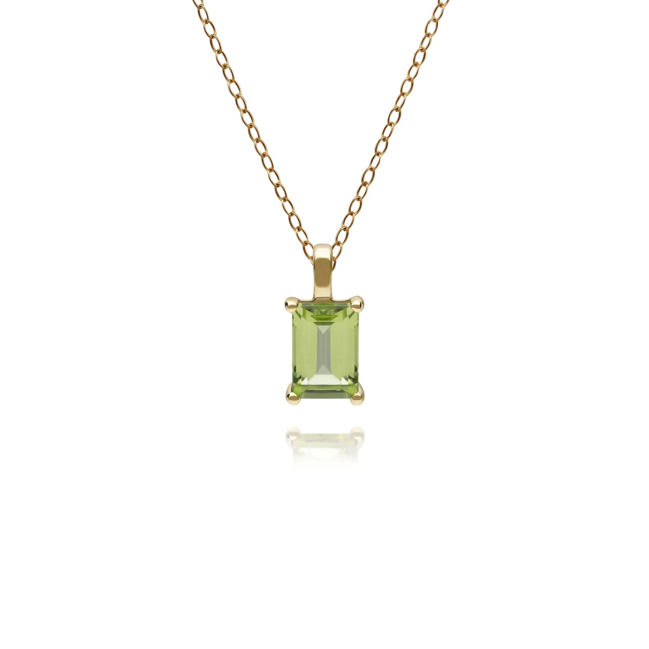 Peridot Halskette, 9 Karat Gelbgold Peridot Einzel Stein Baguette 45cm Halskette