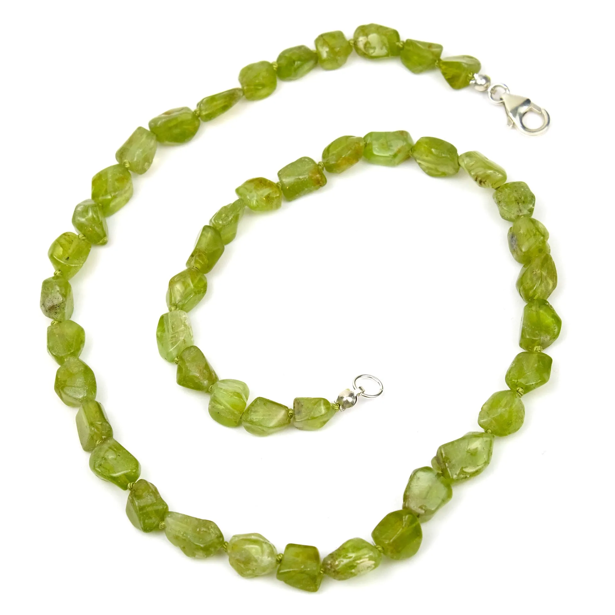 Peridot Nugget Knotted Necklace with Sterling Silver Trigger Clasp