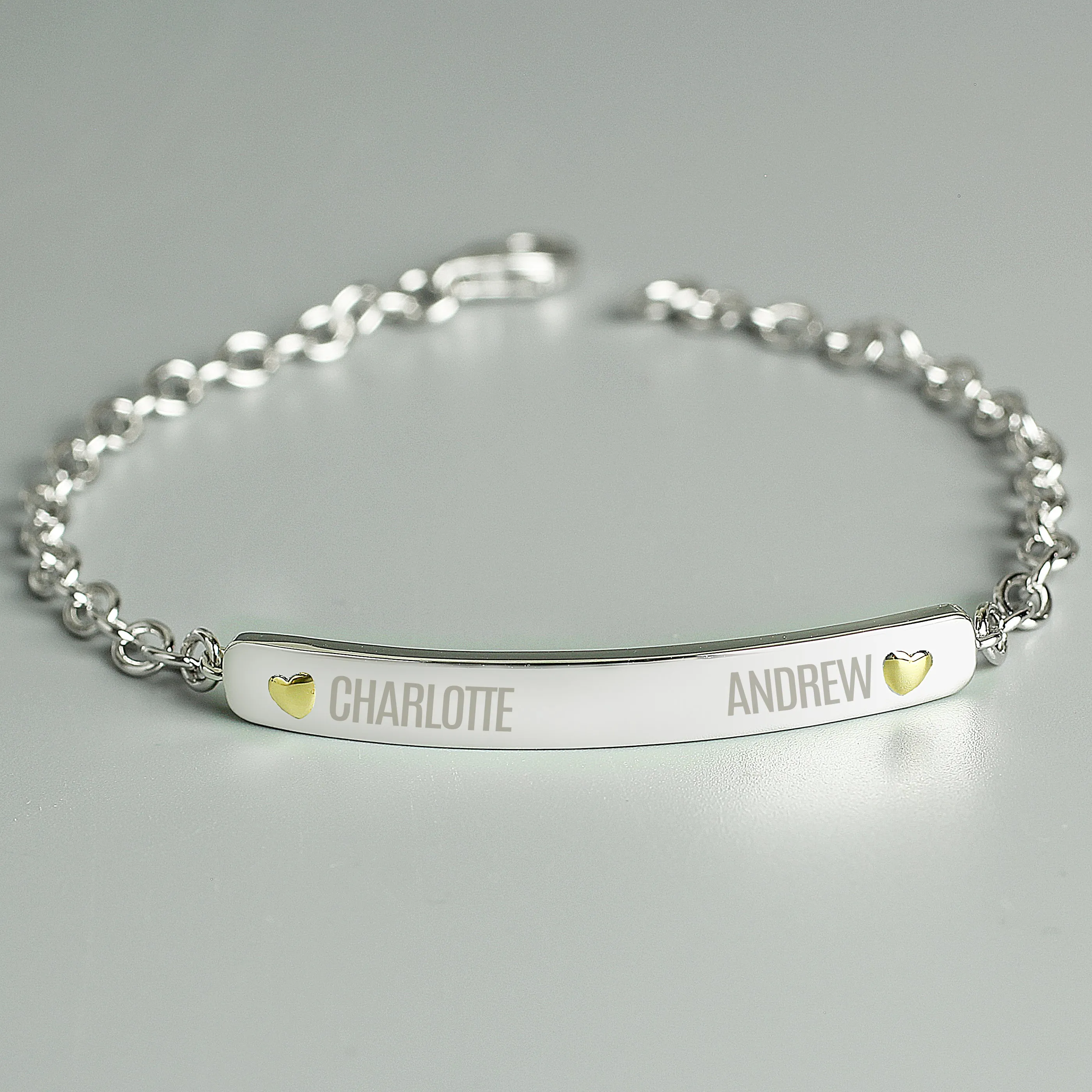 Personalised Two Names Sterling Silver And 9Ct Gold Bar Bracelet